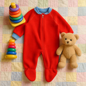 Vintage 1980s Gerber Red Fleece Infant Sleeper Footed Baby Pajamas | Size 7-12M
